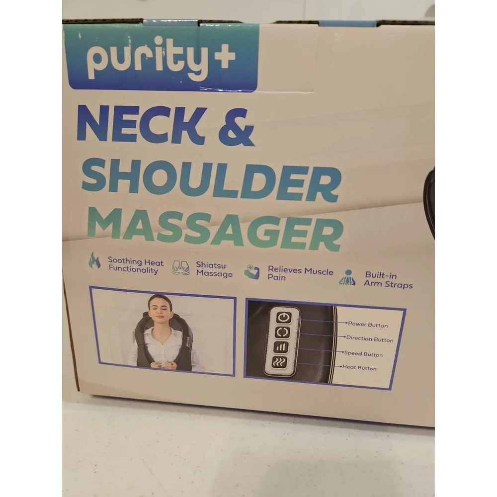 purity+‎ Neck & Shoulder Massager Shiatsu Heated Adjustable Speed Black